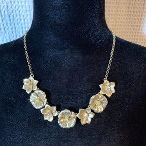Vintage LOFT Gold & Rhinestone Floral Statement Necklace